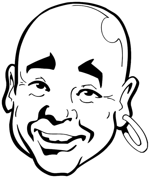 Bald man with one hoop earring vinyl sticker. Customize on line. Faces 035-0355